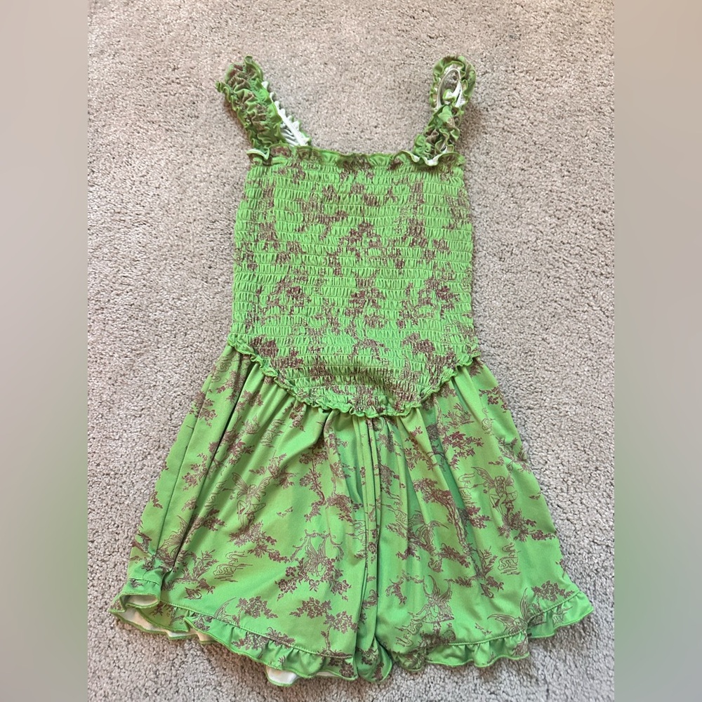Urban Outfitters Green and Cream Smocked Top